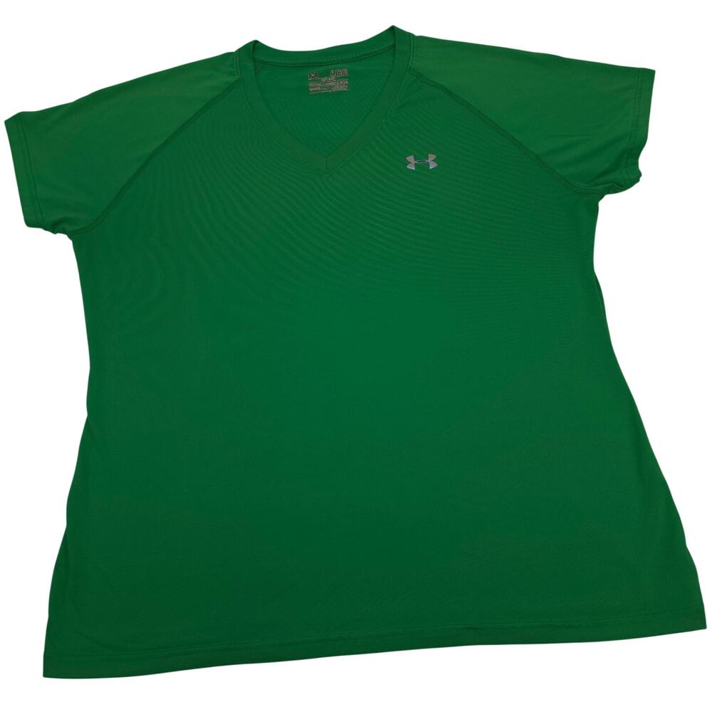Under Armour Heat Gear Womens Semi Fitted XL Green Iridescent Logo V Neck